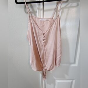 Women's Sz Large Pink Sleeveless Tie Front Blouse Spaghetti Strap Cami Mind Code